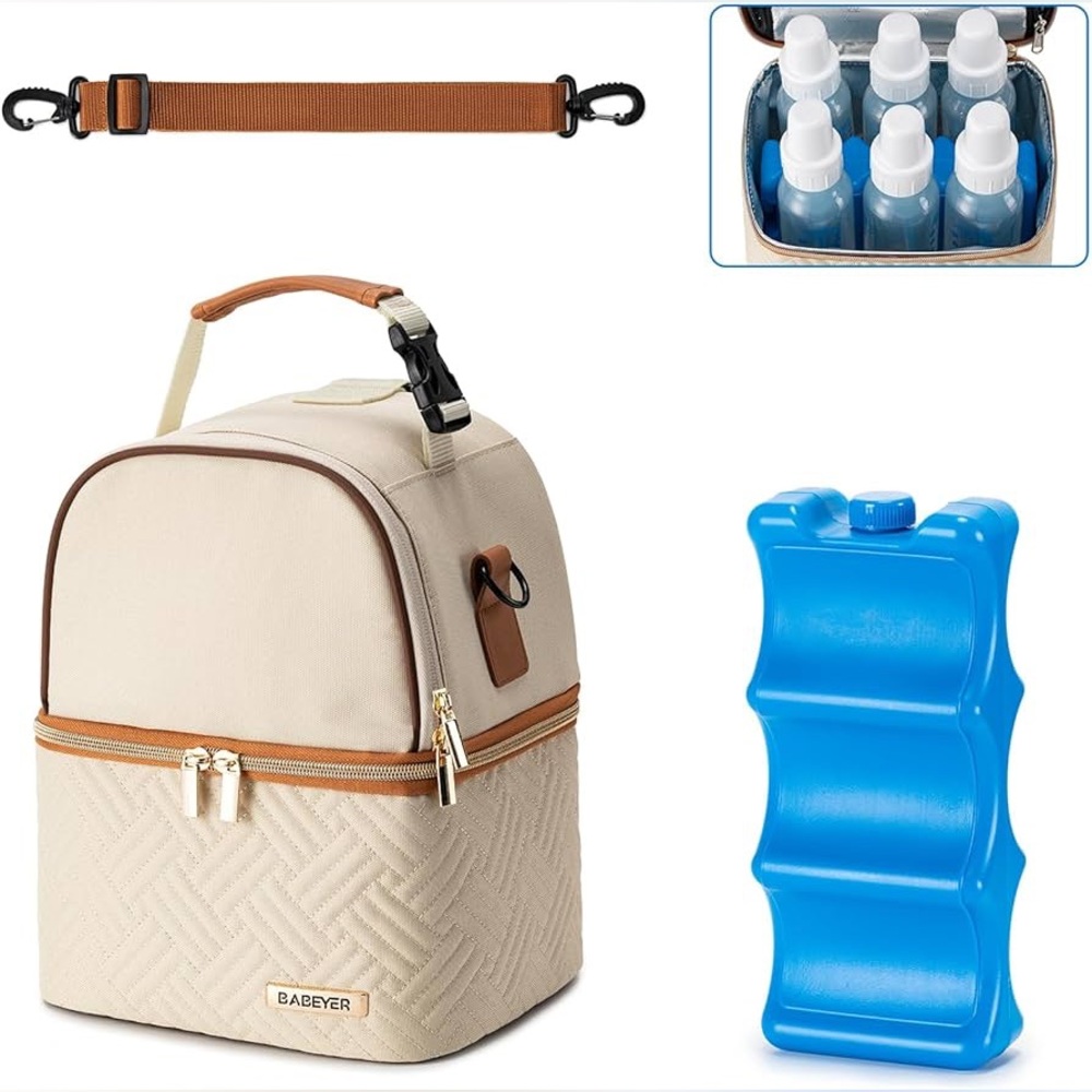 Breastmilk Cooler Bag with Ice Pack Fits 6 Baby Bottles up to 9 Ounce